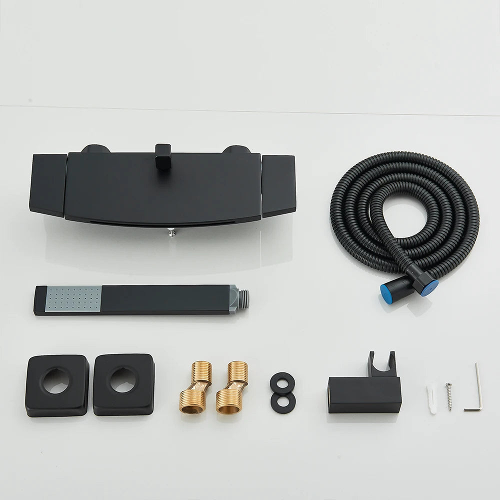 حنفيات دش حوض الاستحمام ذات الشلال الأسود، حنفية خلاط دش مثبتة على الحائط، حنفية دش حمام ساخن وبارد، BaRobinet Baignoire