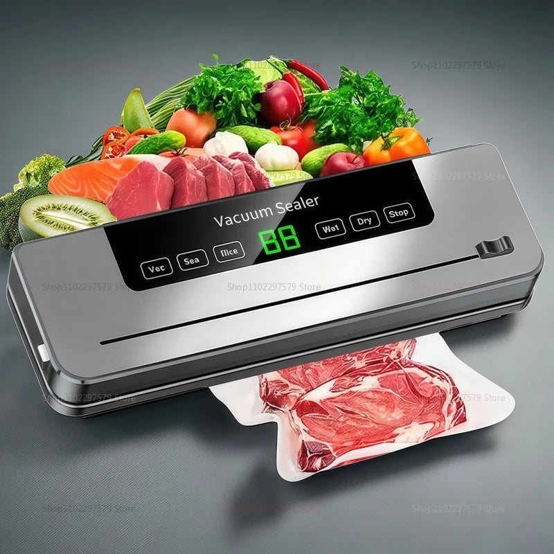 Electric Vacuum Sealer with Built-in Cutter Food Storage Sealer for Kitchen Dry/Wet Wet Food Preservation Sealing Sealer