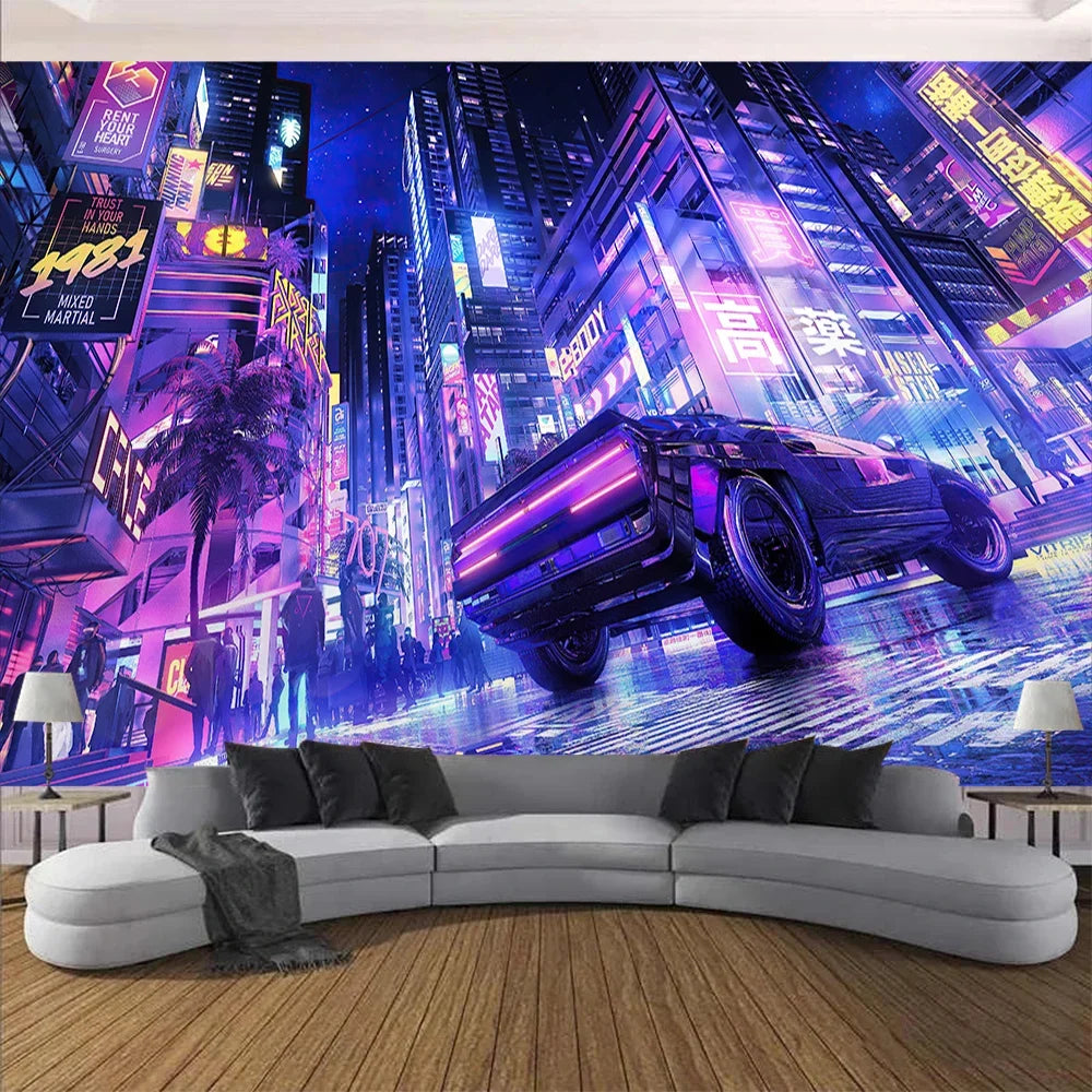 Cyberpunk Future Steam City Home Tapestry Art Wall Hanging Psychedelic Galaxy Hippie Retro Anime Tapestry Background Decoration