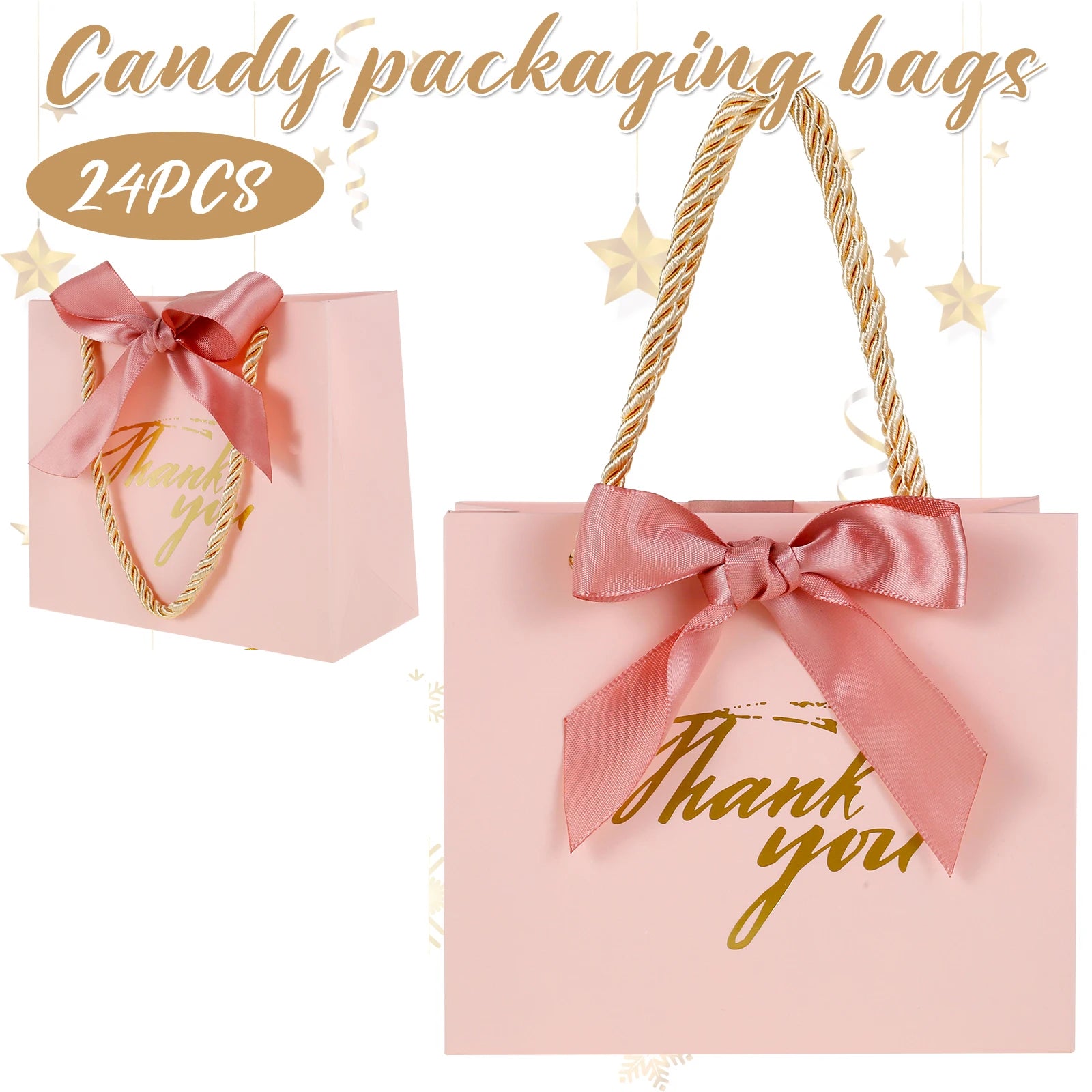24 Pack Thank You Gift Bags with Handles Small Favor Bags with Bow Ribbon for Baby Shower, Wedding, Party Favor, Birthday