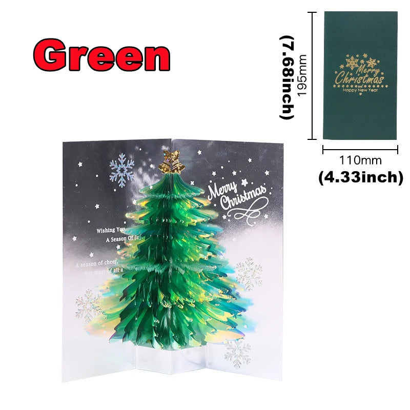 New 2/1PC 3D Pop Up Shining Christmas Greeting Cards Tree Handmade Card with Envelope For Xmas New Year Thanksgiving Day Gifts