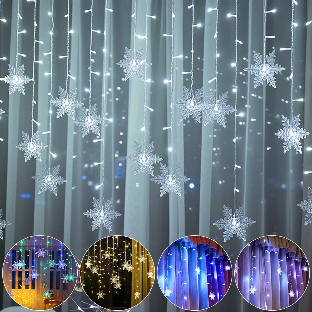 Christmas Snowflake Fairy Lights 4M 96Led Curtain Lights Snowflake String Lights for Halloween Thanksgiving Christmas Decoration
