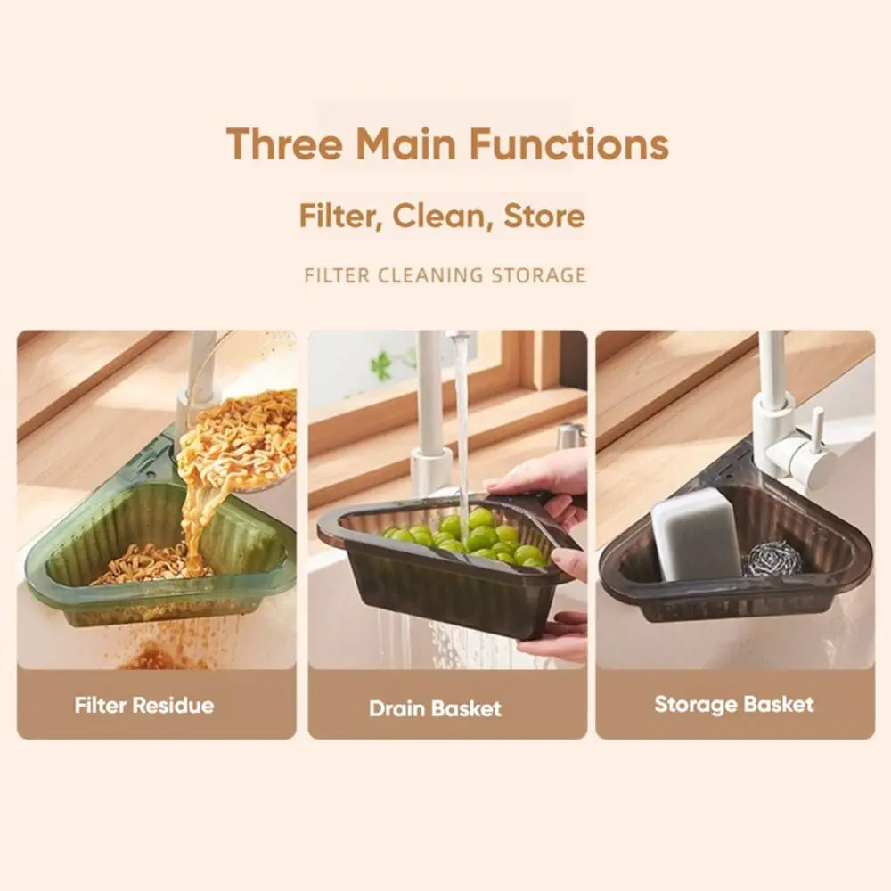 Kitchen Triangle Drain Basket Sink Retractable Rack Punch-free Vegetable Basin Sink Filter Storage Basket Kitchen Accessories