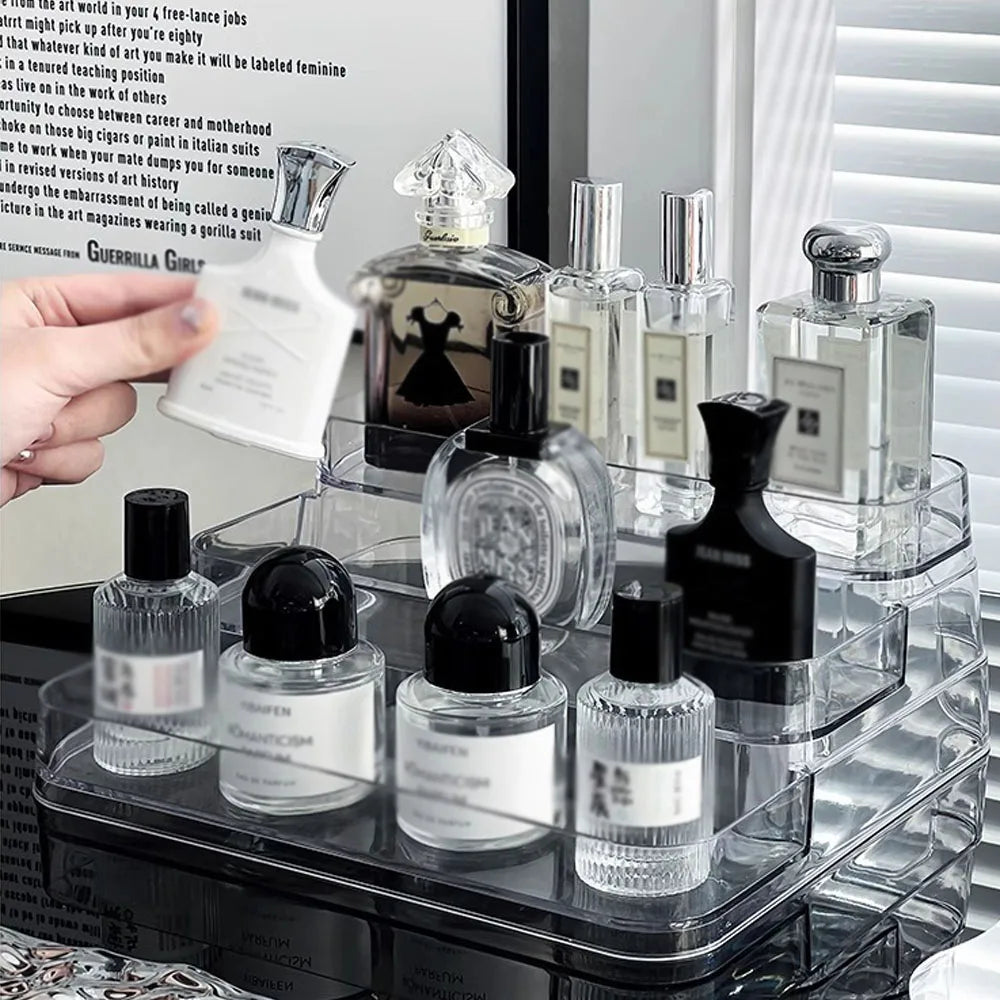 Perfume storage box-Cosmetic storage box, sturdy transparent rack, suitable for kitchen and bathroom countertop cabinet storage