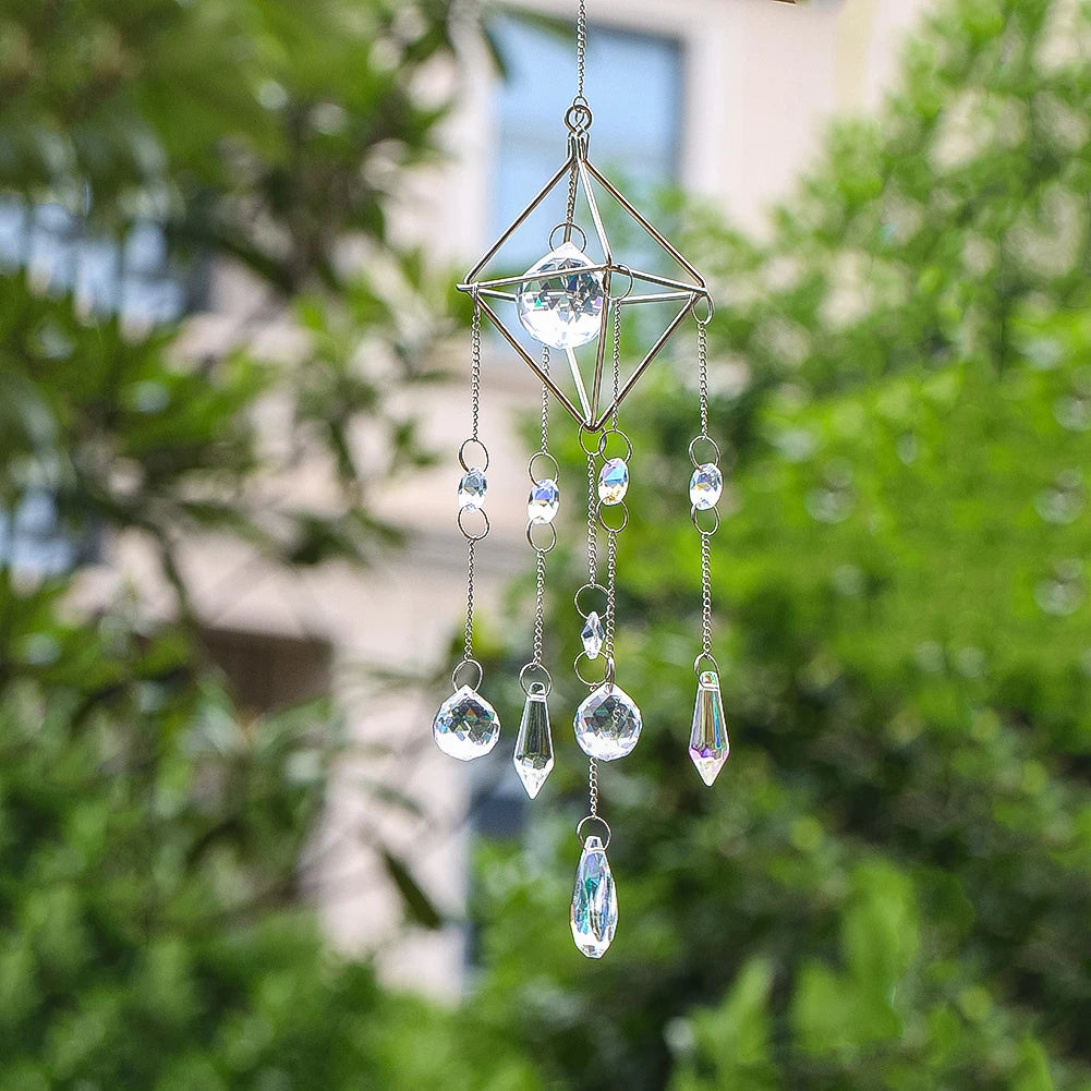 Crystal Suncatchers Hanging Wind Chimes Rainbow Maker Sparkling Crystals Ball Prisms Bead Chain Pendant Garden Wedding Decor