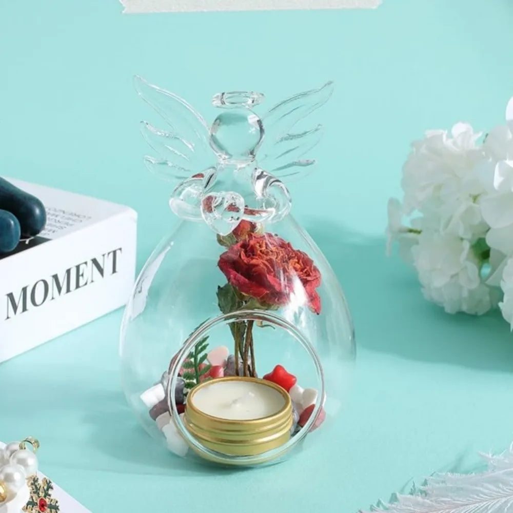 6/12 قطعة من حاملات الشموع الزجاجية الكريستالية اللطيفة على شكل ملاك لطاولة حفلات عيد الميلاد وعيد الشكر والنباتات الهوائية