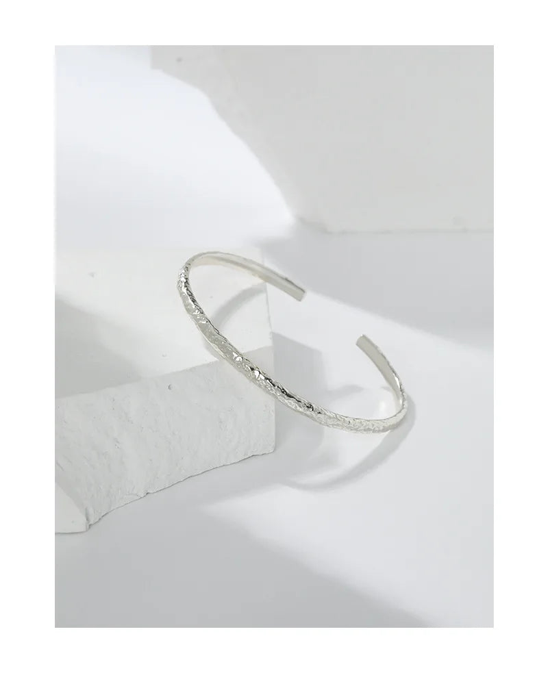 SHANICE 100% S925 sterling silver Tin Foil texture Open Bracelet&Bangles For Women Men Fashion Charm Jewelry Wholesale