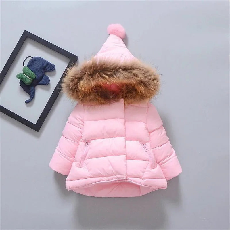 Baby Girl Boy Warm Outerwear 2023 Winter New Children Down Jacket Big Fur Collar Coat Kids Clothes Solid Thicken Girl Boy Jacket