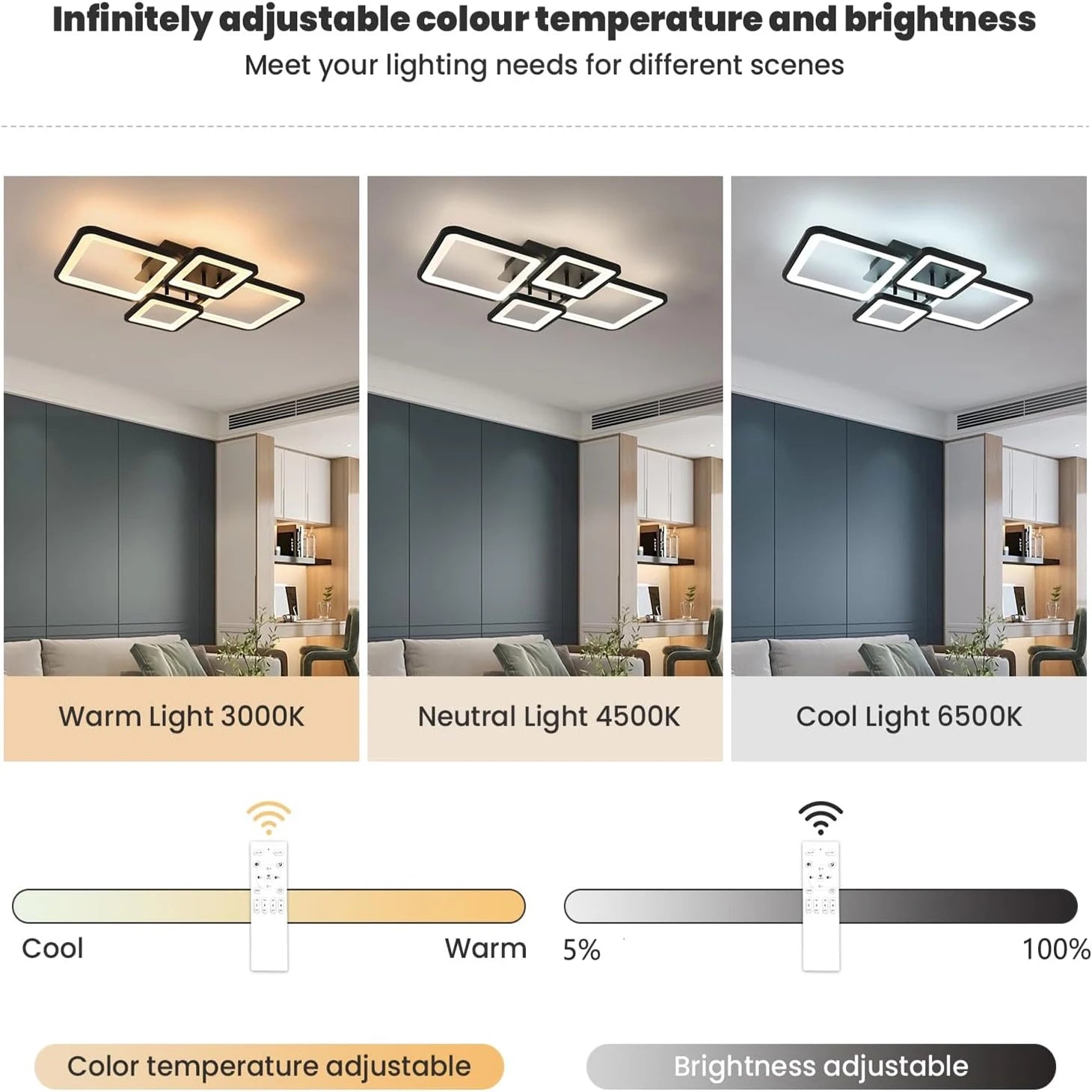 Modern LED Ceiling Light,54W Dimmable Ceiling Light with Remote Control Ceiling Lamp for Living Room Kitchen
