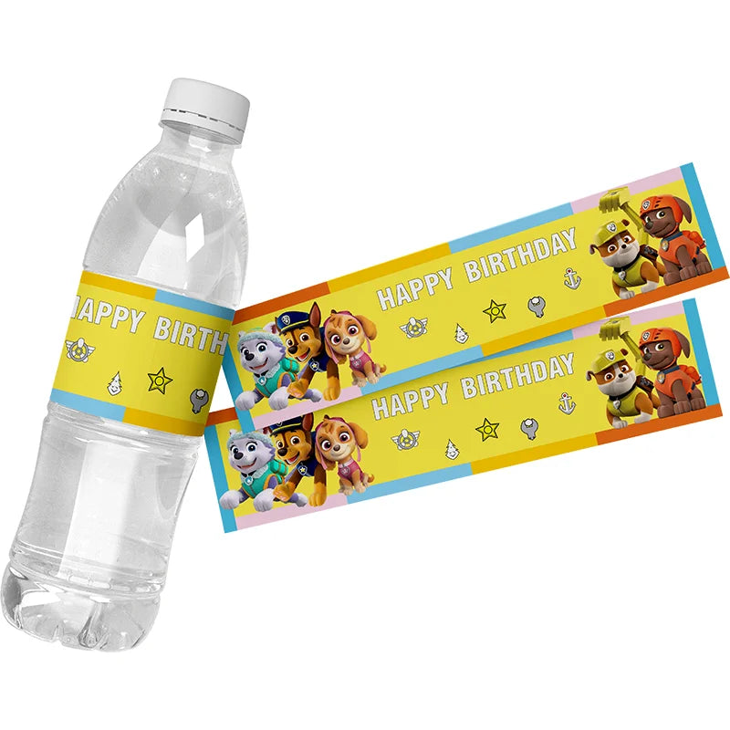 24pcs Paw Patrol Theme Water Bottle Stickers Labels Baptism Baby Shower Birthday Decor Supplies Dogs Party Water Bottle Wrappers