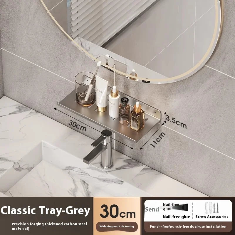 Kitchen and bathroom storage rack, washbasin rack, suction cup mirror, front rack, bathroom sink, faucet, wall mounted