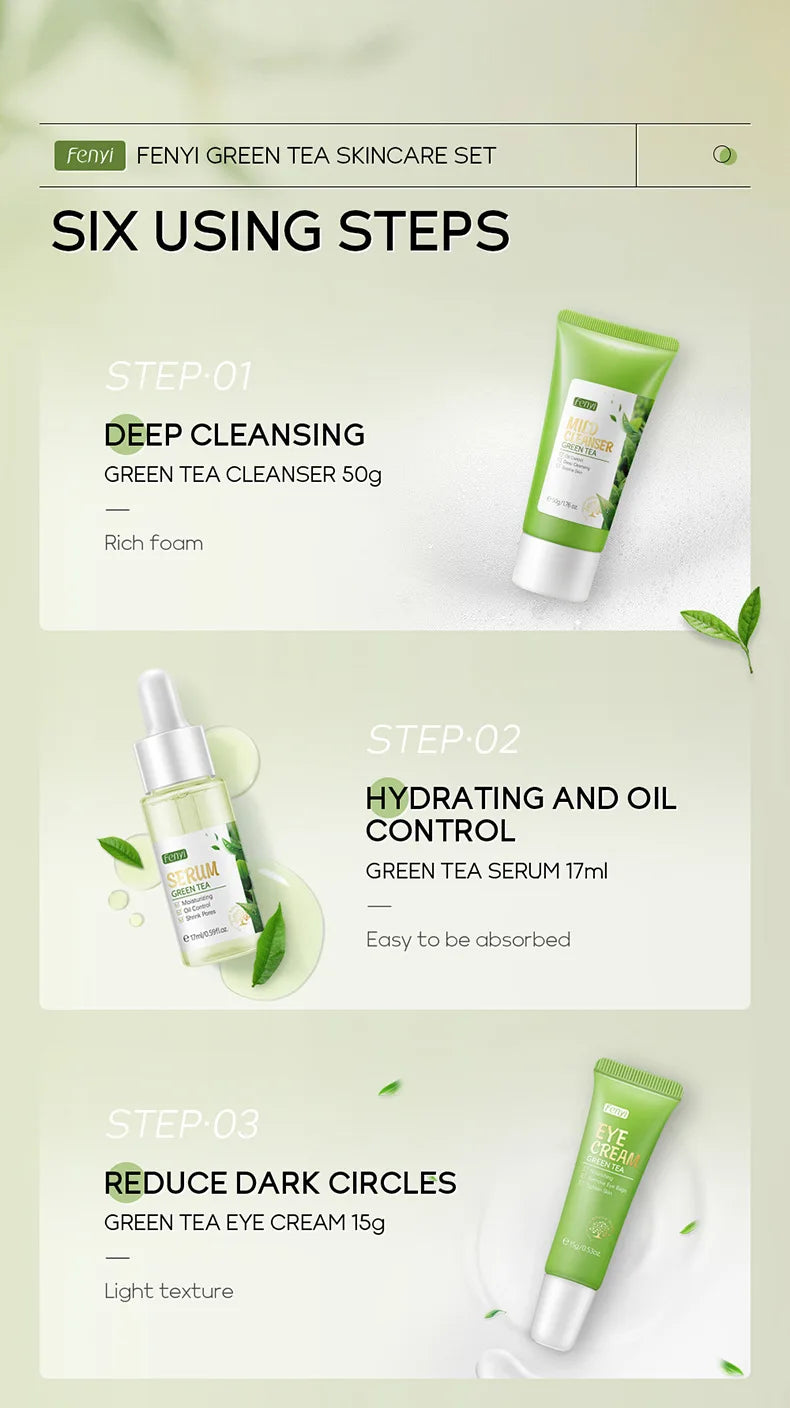 19pcs Gift Box Kit Green Tea Skin Rejuvenation Face Essence Korean Face Cream Fade Dark Circles Eye Cream Skin Care Products