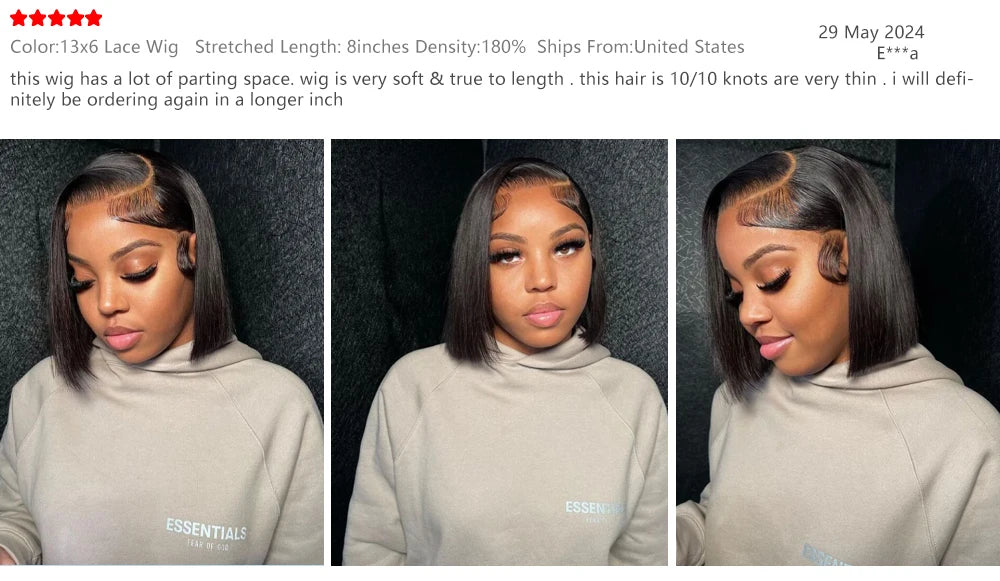 220% Density Bob Wigs Straight 100% Human Hair Lace Front Wigs 13x4 Bob Brazilian Remy Hair Pre-plucked Lace Front Wigs 16 inch