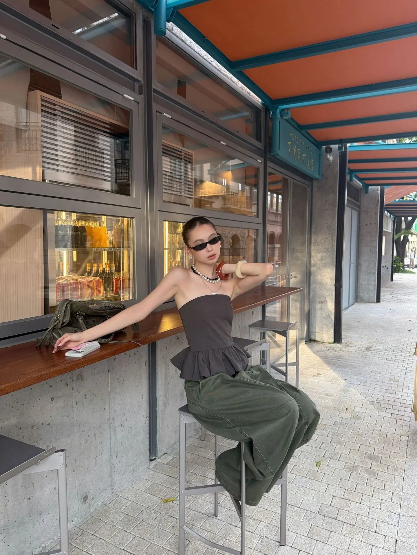 DEAT Fashion Splicing Silhouette Curved Jeans Women's High Waist Loose Wide Leg Denim Pants Autumn New 7A1005