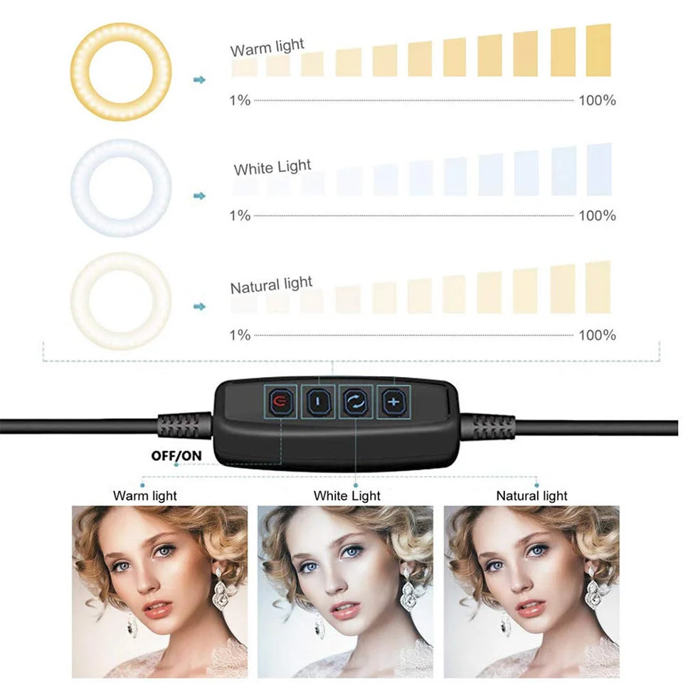 Video Youtube Fill Ring Light Lamp Live COOK 26CM Photography Lighting Phone Ringlight Tripod Stand Photo Led Selfie Remote