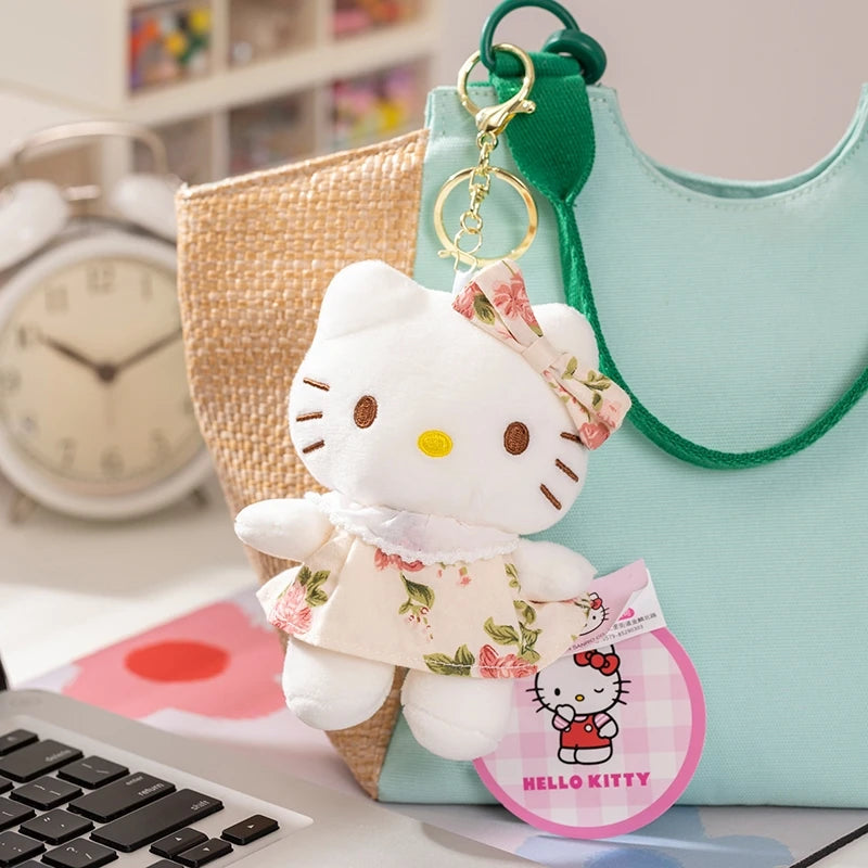 Genuine Sanrio Hello Kitty Cute Girl Keychain Car School bag Pendant Kids Plush Toys Keyring Plushier Birthday Thanksgiving Gift