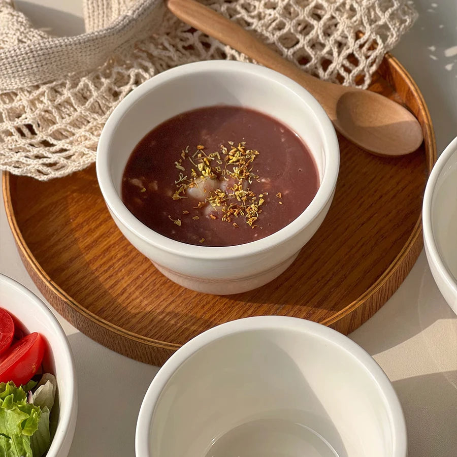 Simple White Ceramic Bowl Household Tableware Rice Bowls Breakfast Porridge Bowl Yoghurt Dessert Bowls