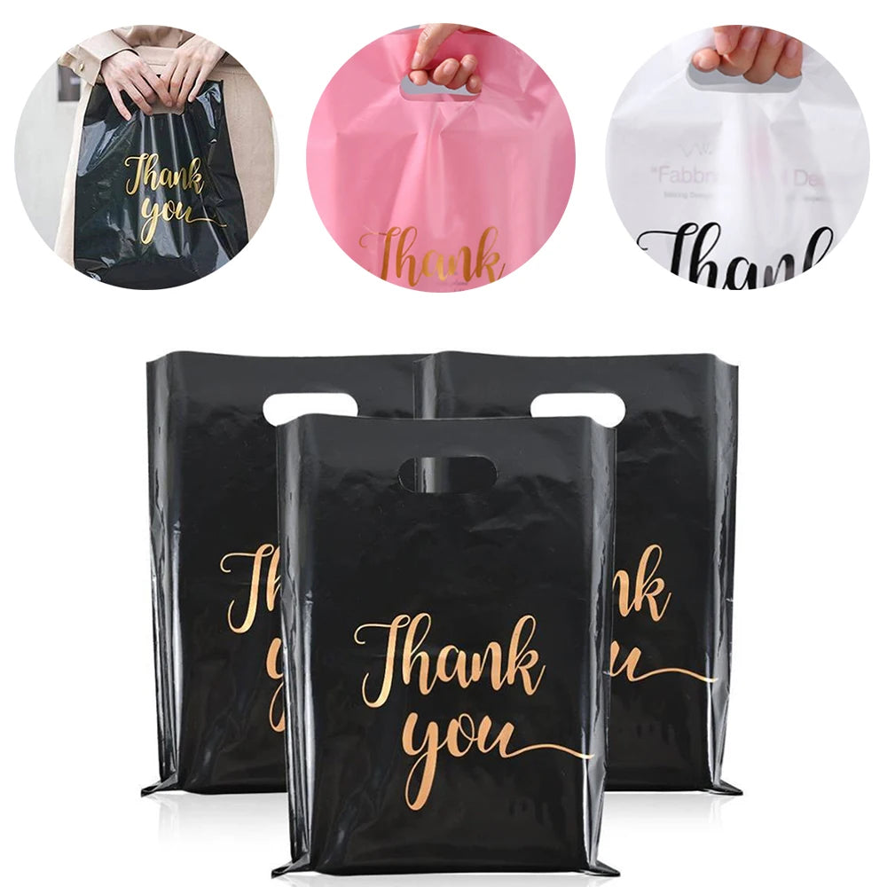10/20/30pcs Thank You Gift Packaging Bags Plastic Shopping Bags with Handle Small Business Stores Wedding Birthday Wrap Gift Bag
