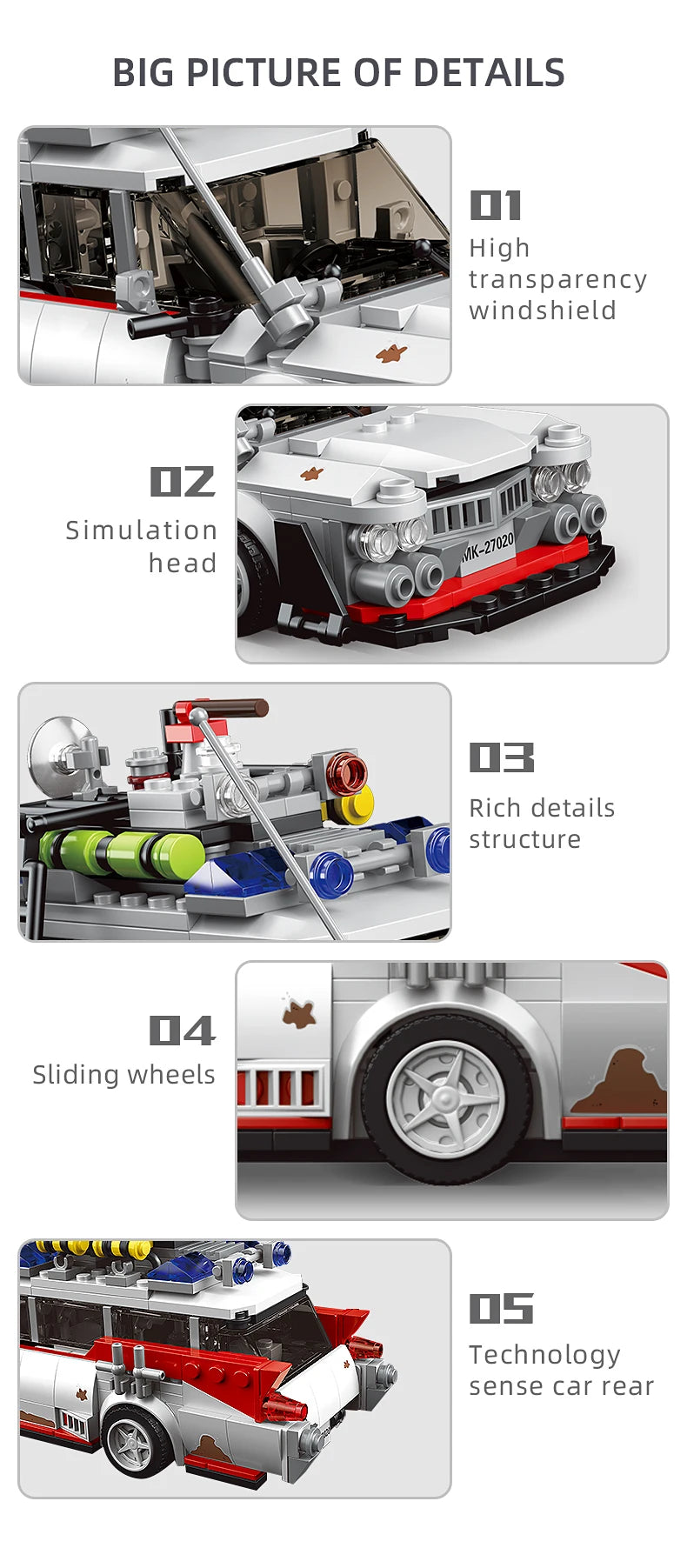 MOULD KING 27020 Technical Car Toys The Mini Ghost Bustered ECTO-1 Car Model Assembly Building Block Brick Kids Christmas Gifts