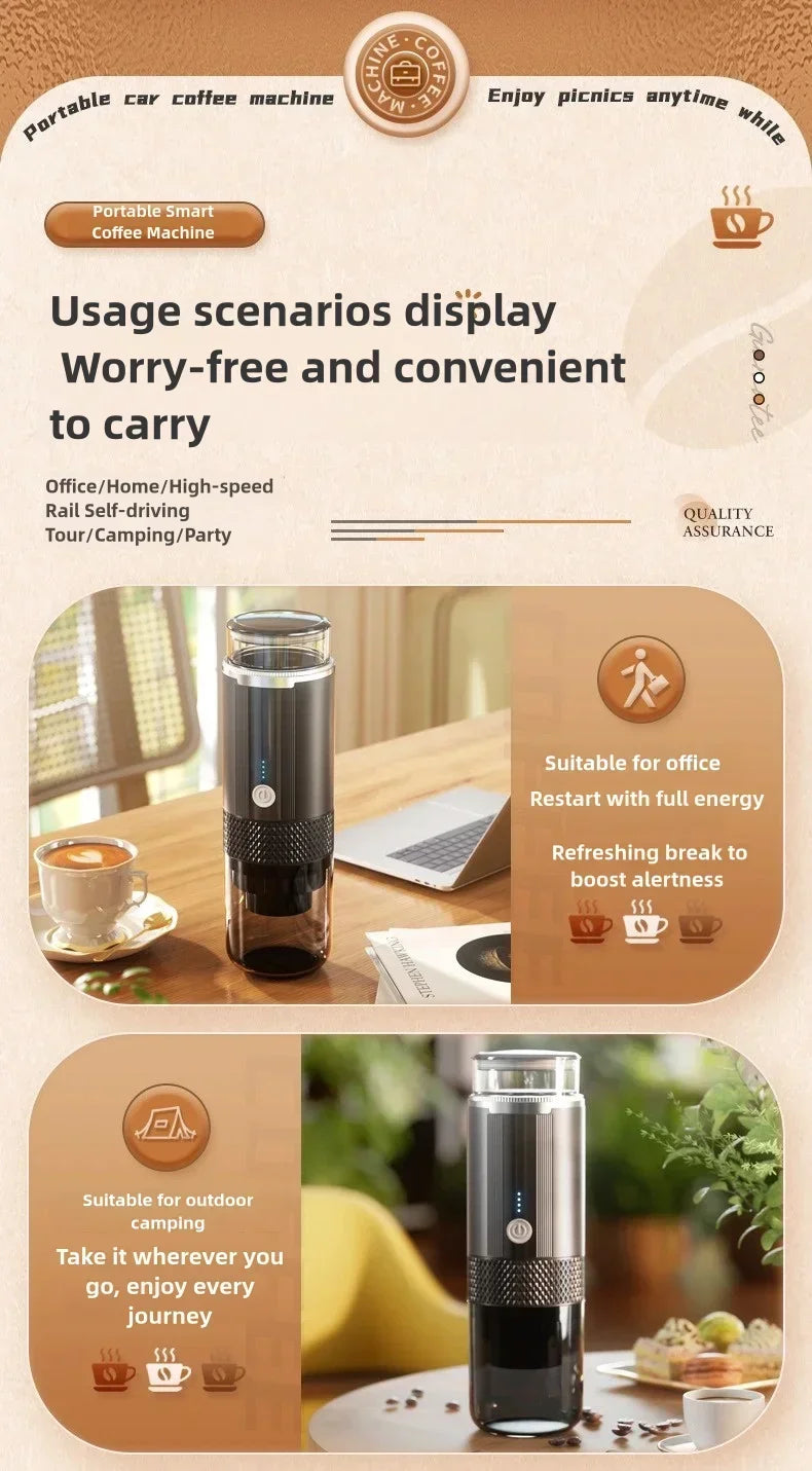 Portable electric coffee machine is suitable for ground coffee and KCUP capsules, but it does not have a heating function