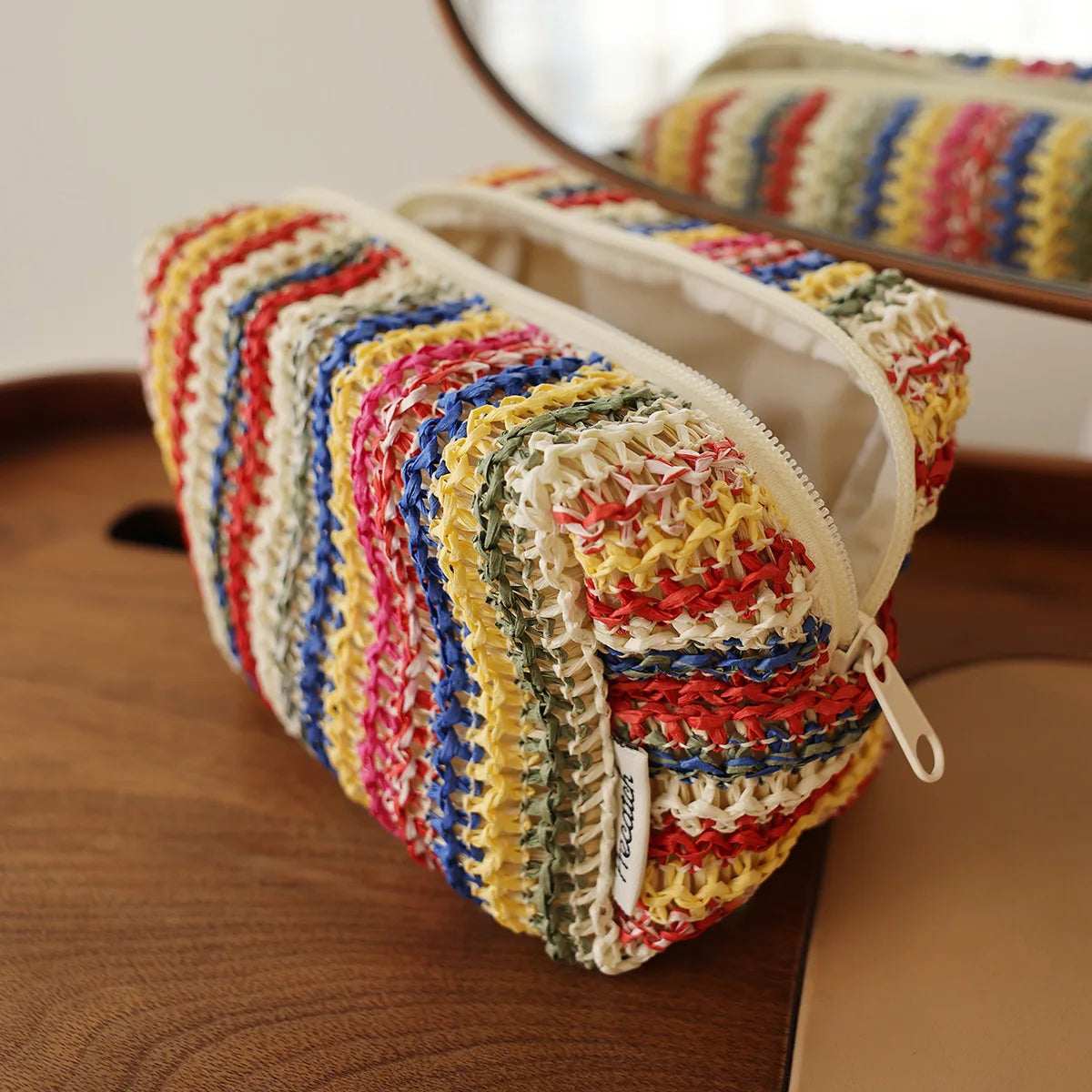 Colorful Knitted Cosmetic Bag Travel-Friendly Handbag Toiletry Pouch Women's Cosmetics & Skincare Organizer On-the-Go Bag-in-Bag