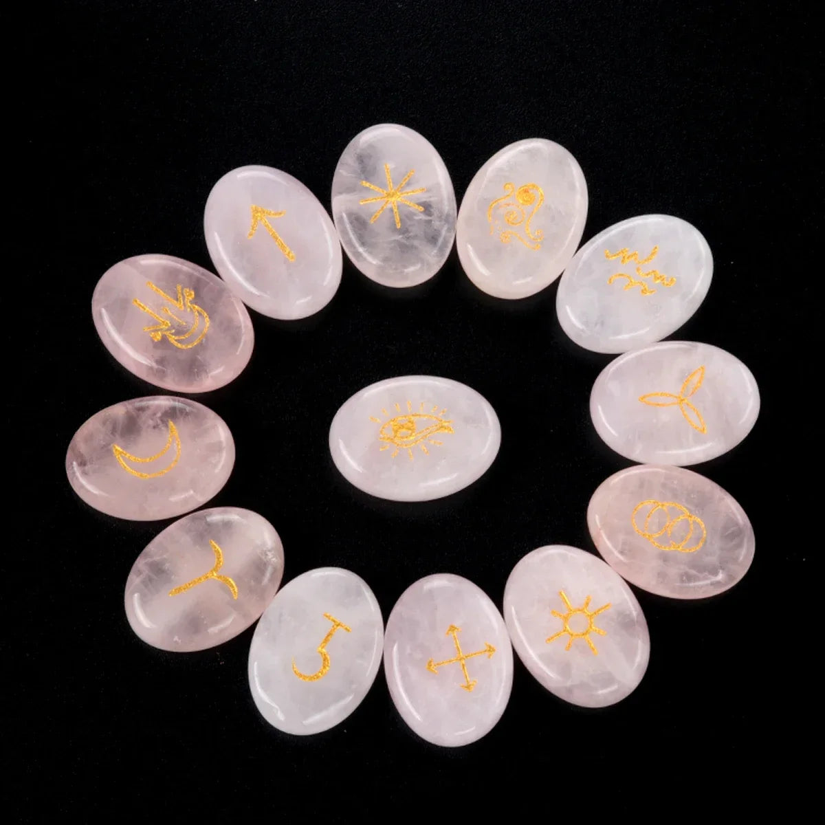 13pcs Witch Runes Natural Crystal Beads Onyx Semi-Precious Carved Ruini Lune Runes Set Decorative Reiki Jewelry Accessories Gift