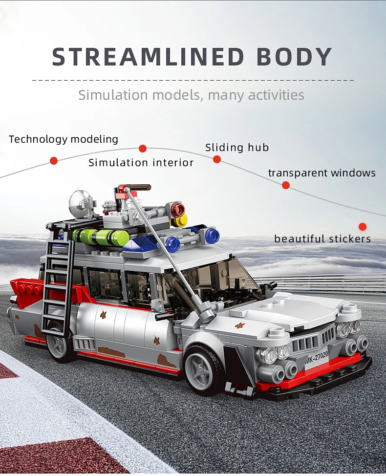 MOULD KING 27020 Technical Car Toys The Mini Ghost Bustered ECTO-1 Car Model Assembly Building Block Brick Kids Christmas Gifts