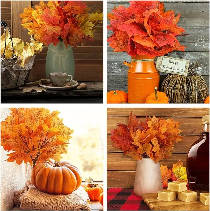 35cm Autumn Artificial Maple Leaves Bouquet Silk Plants Branch for Halloween Thanksgiving Day Fireplace Festival Home Fall Decor