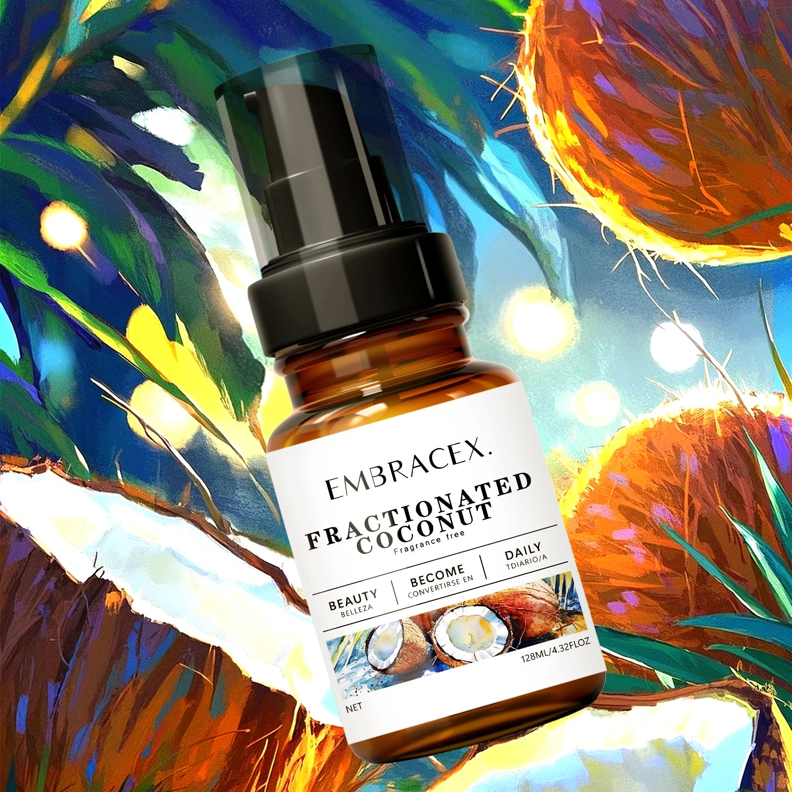 128ml Huile de noix de coco fractionnée Huile de support d’huile Aromathérapie pour les femmes et les hommes Tous les types de peau/cheveux Massage Ingrédients naturels