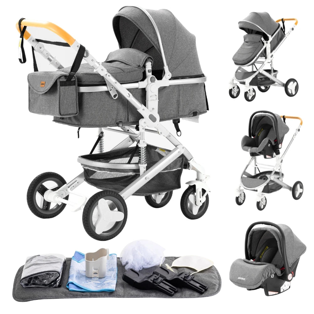 Poussette bébé 3-en-1 compacte, siège auto pour bébé, système de voyage portable pour bébé, poussette légère, poussette bidirectionnelle