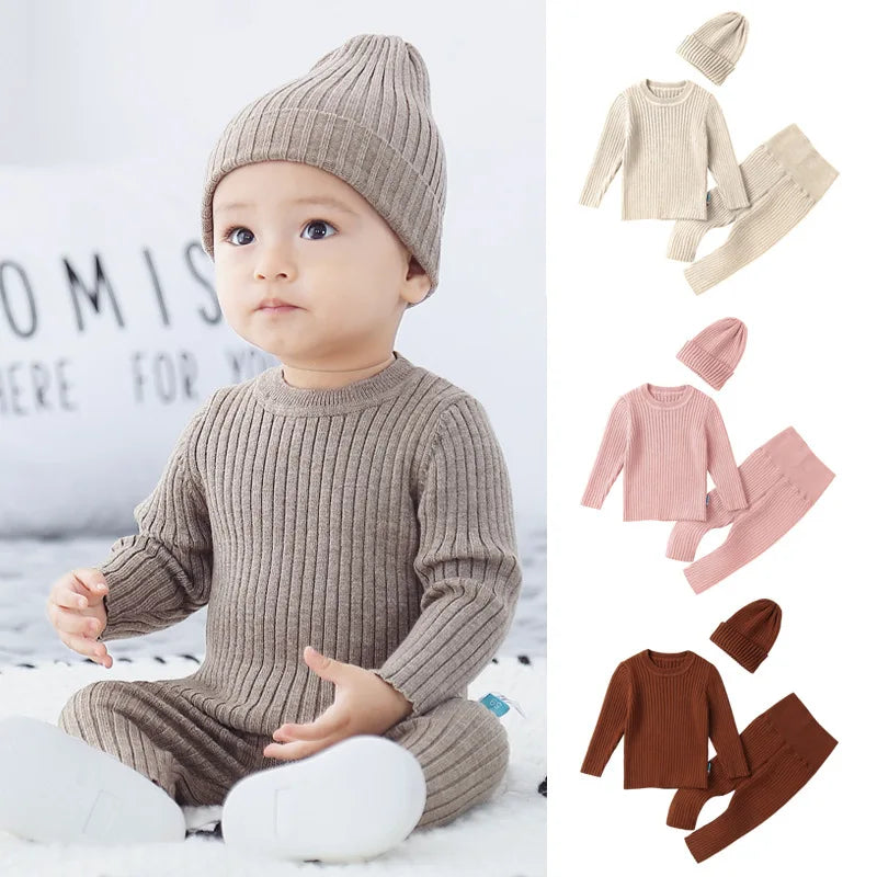0-3T Newborn Kid Baby Boy Girl Winter Clothes set Sweater Pant suit Warm Thick Knit Top Stretch Knitwear Casual 2pcs Sweater Set