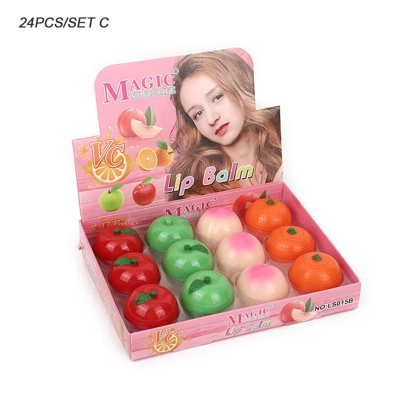 24Pcs Strawberry Peach Tomato Fruit Lip Balm Natural Formula Hydrating Repair Clear Lip Balm Moisturizing For Girls Lips Care