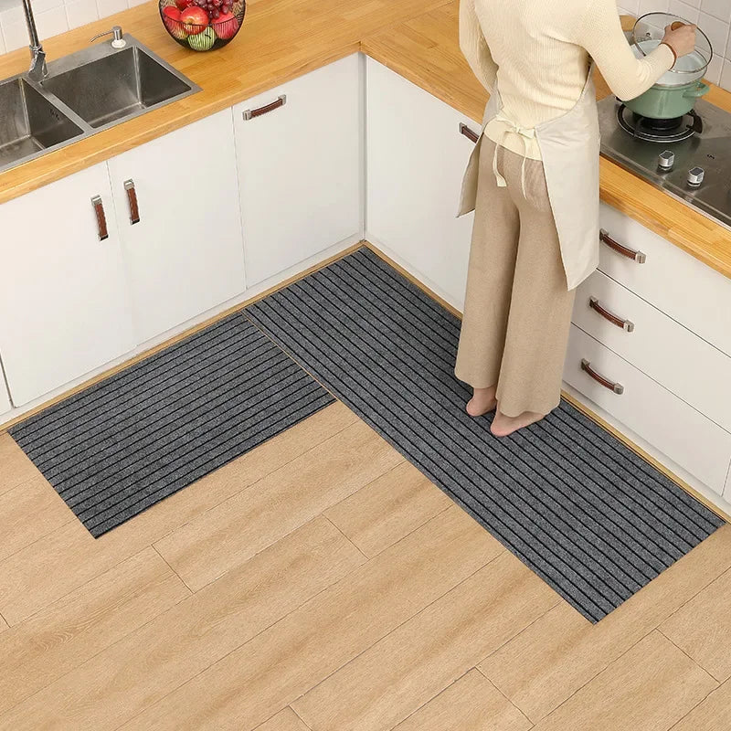Shearable Striped Entrance Door Floor Mat PVC Anti-slip Dirt Resistant Kitchen Rugs Hallway Office Corridor Decoration Carpets