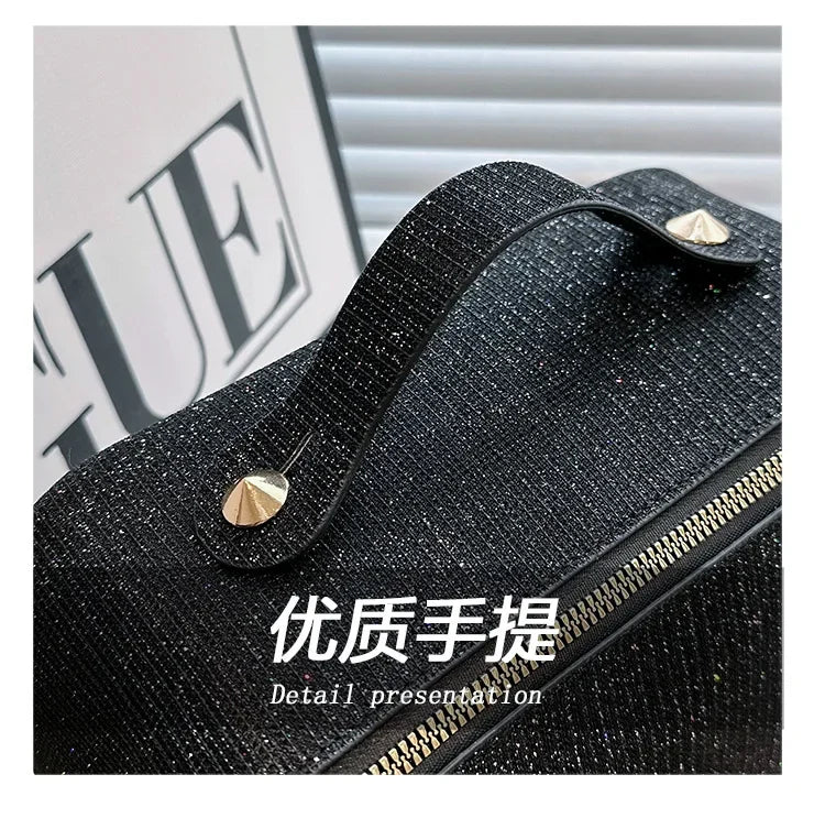 Sac à cosmétiques, grande capacité, design à paillettes fines, sac de toilette léger et pratique