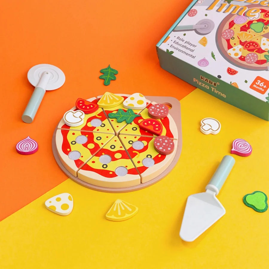 Wooden simulation fruits and vegetables, children's play kitchen, convenience store, boys and girls' cake, pizza, toys