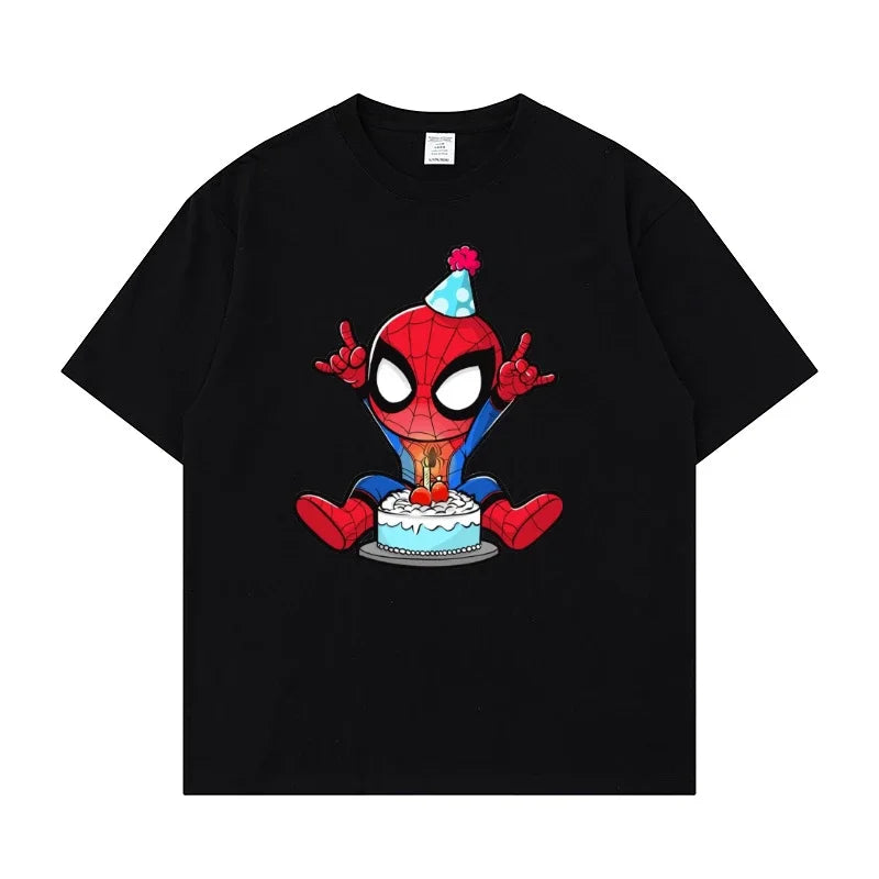 Marvel Printed Cotton TShirt Spider Man Celebrate Birthday Graphic Summer Autumn Family Matching Outfits Parent-child Unisex Tee