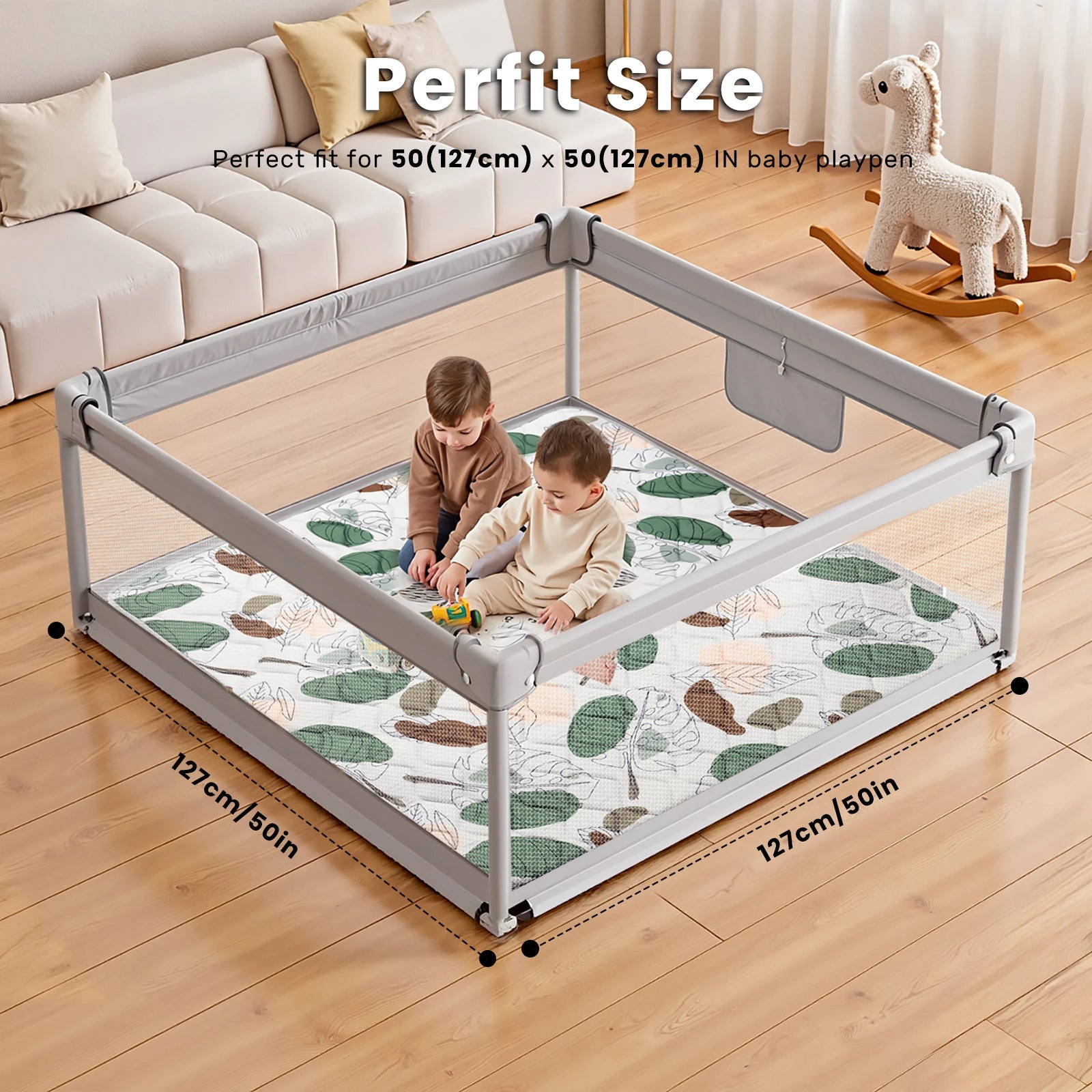 Baby Play Mats, Crawling Playpen Mat, Thicken Soft Padding Foam Playmat Foldable Crawling Mats, Non-Slip & Machine Washable