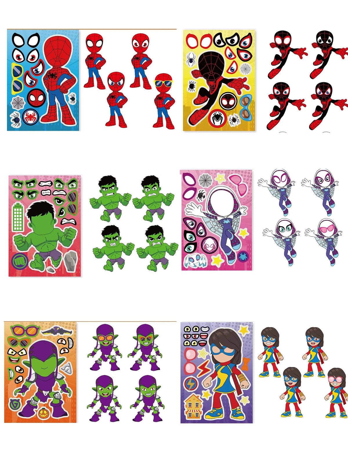 6/12/18Pcs Spidey And His Amazing Friends DIY Make a Face Stickers Set  Spiderman Party Favors Goodie Bag Fillers for Kids Gifts