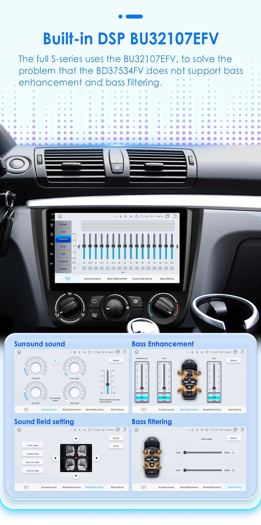 Hizpo 9inch 2Din Android13 Car Radio for BMW 1 Series E81 E82 E87 E88 AT MT Navigation GPS RDS DSP Android Auto CarPlay 360° CAM