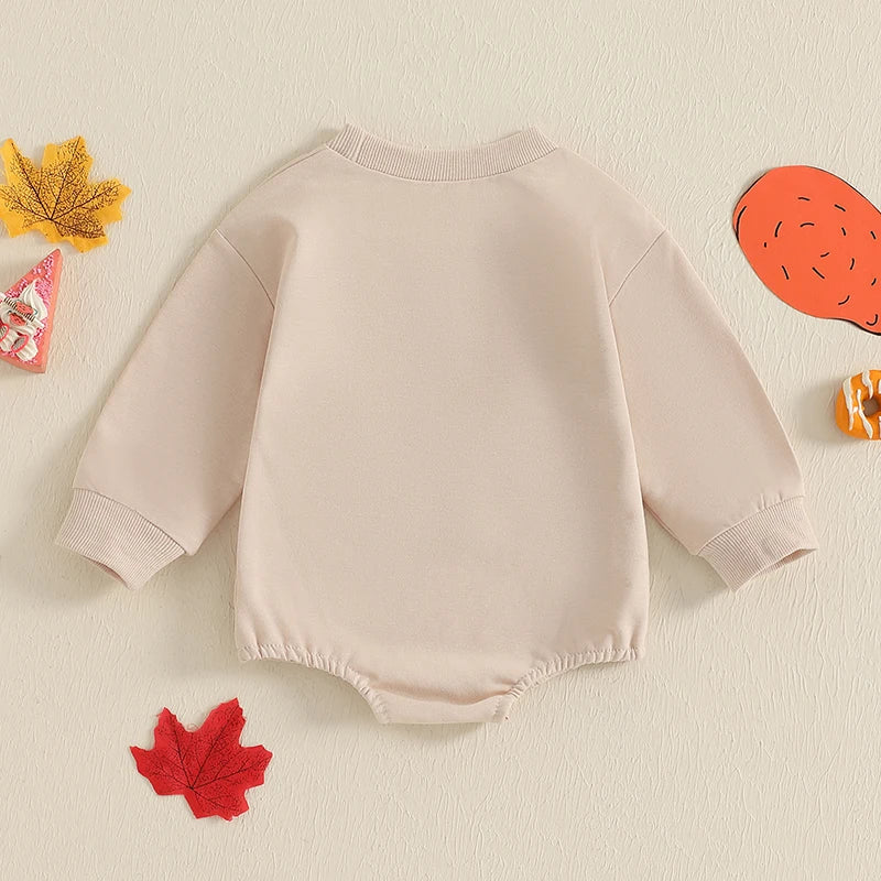 Thanksgiving Baby Romper with Embroidered Letters Long Sleeve Crew Neck Jumpsuit for Boys and Girls - Adorable Bubble