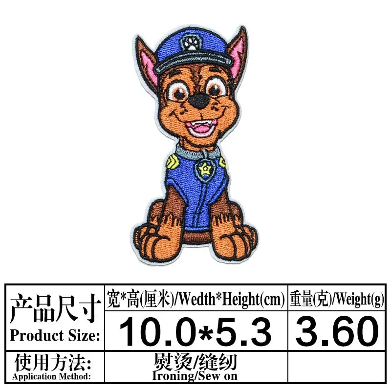 Paw Patrol Cartoon Dogs Patches for Clothing Cute Self-Adhesive Patch Iron on Embroidery Patches on Clothes Applique Fabrics