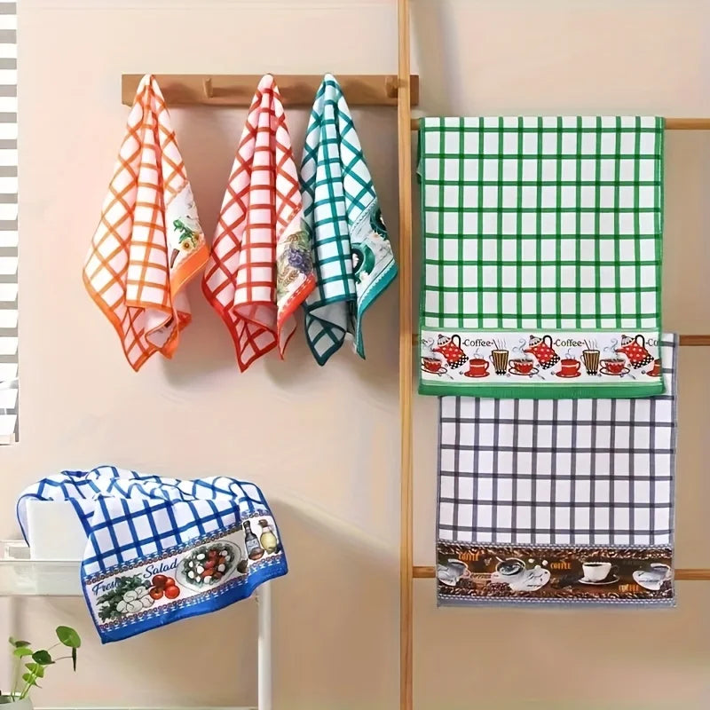 6PCS Kitchen Absorbent Printed Towels Dishcloth Hand Towel Cleaning Scrubber for Tableware Washing And Cleaning