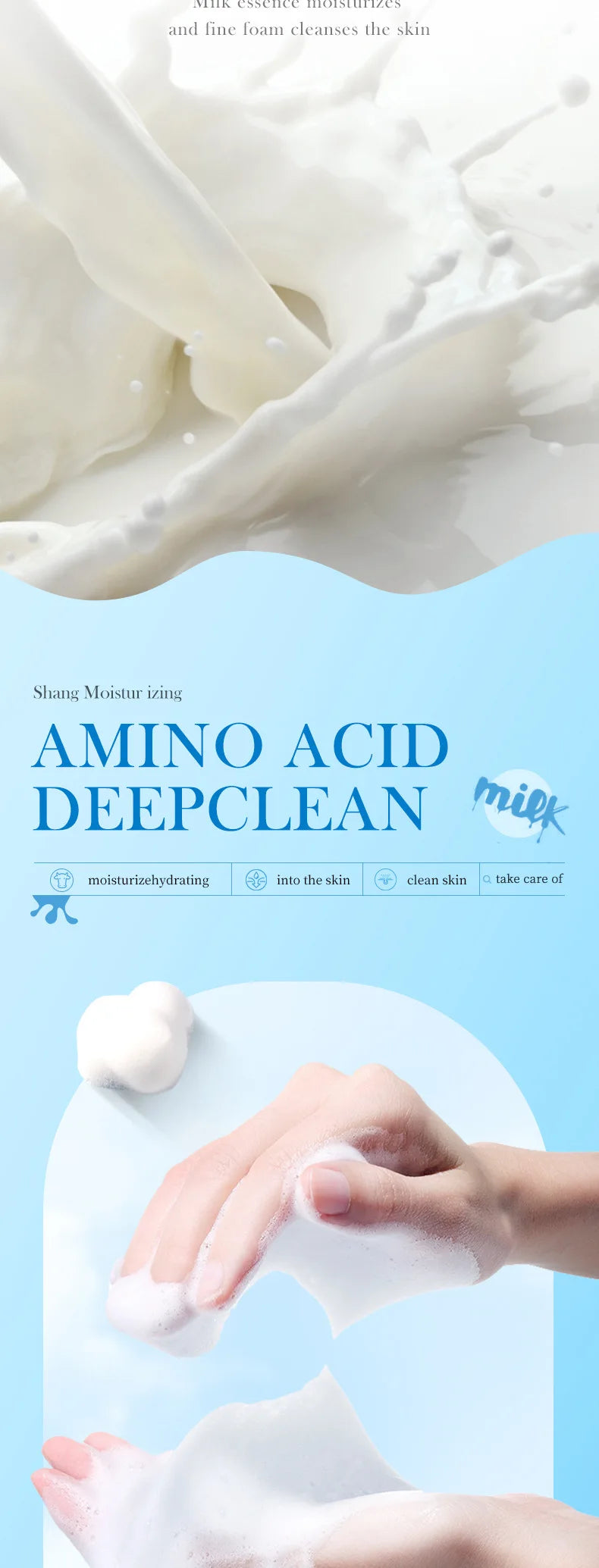 SADOER Milk Facial Cleanser Nourishing Moisturizing Skin Brightening Face Wash Foam Face Cleanser Facial Skin Care for Beauty