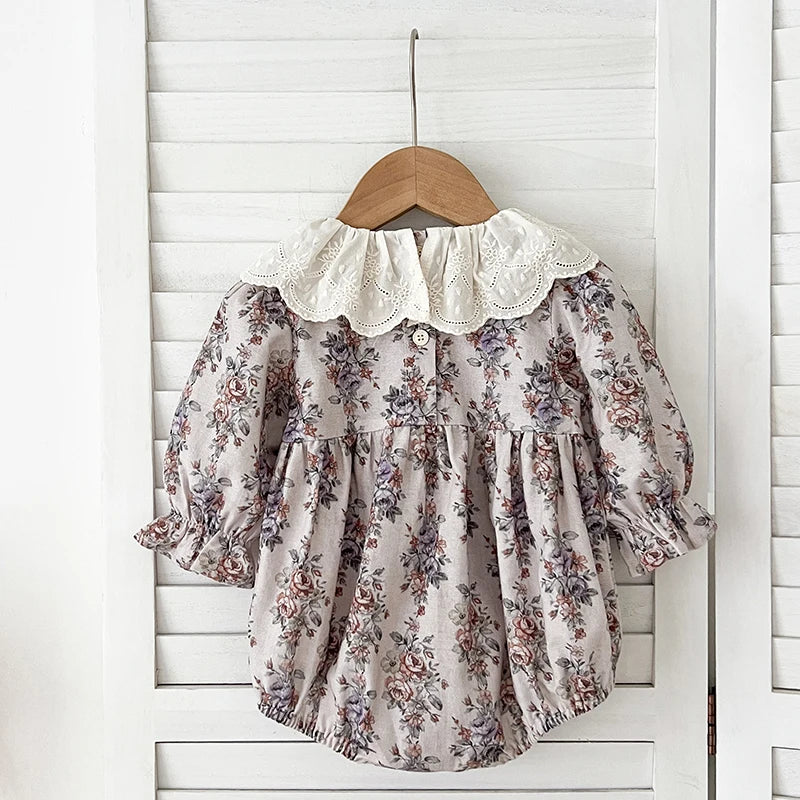 Infant Clothes 0-24M Infant Floral Baby Girl Bodysuit Cute Peter Pan Muslin Babe Girls Jumpsuit Autumn Newborns Clothing Romper