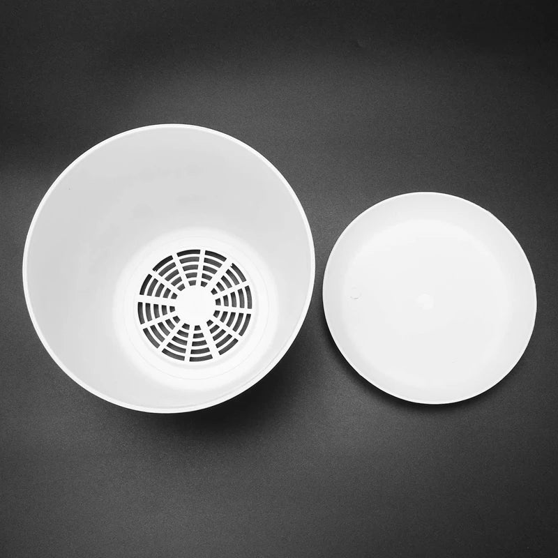 Plastic Plant Flower Pot Planter With Saucer Tray Round Gloss Home Garden Decor, White Upper Caliber -, 17cm / 6.69"
