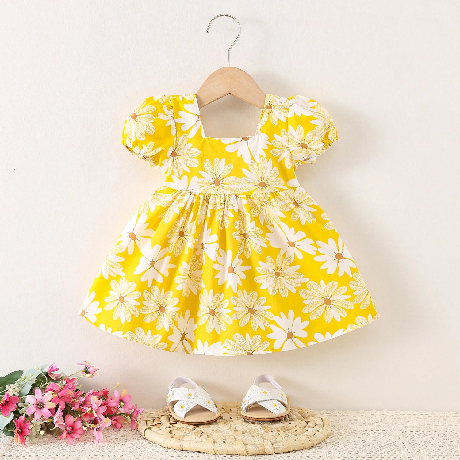 Baby Girl Dresses Summer Daisy Bow Short Sleeve Girls Dresses Cute Girls Beach Dresses Baby Girl Clothes