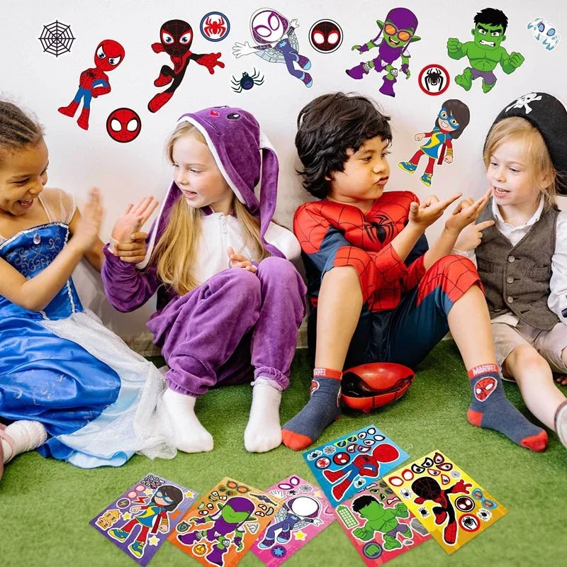 12pcs / Lot Spidey And His Amazing Friends Make Your Own Face DIY Puzzle Sticker Gift For kids