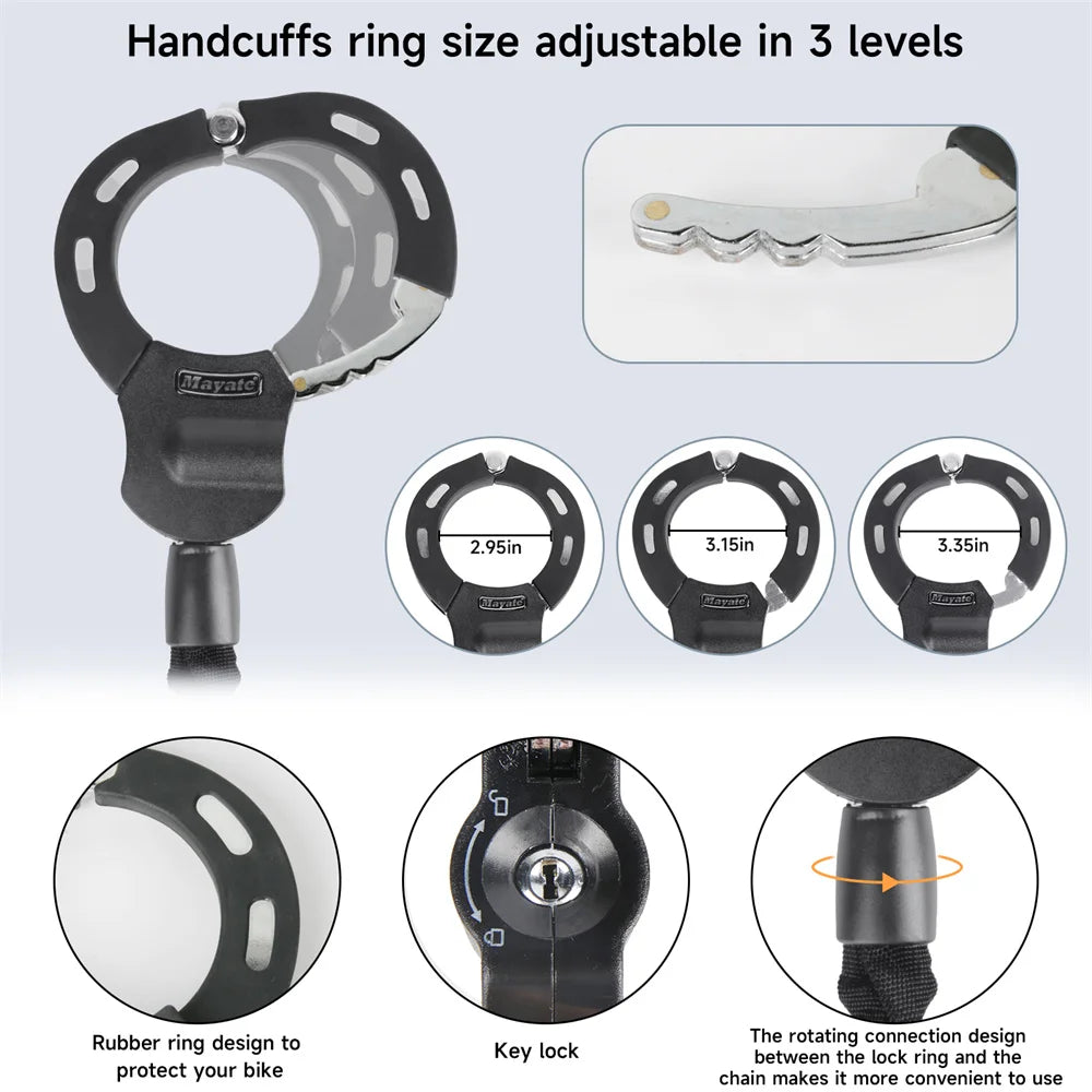 قفل دراجة معدني سميك مضاد للسرقة، قفل حماية سلسلة للدراجات الخارجية والمركبات الكهربائية والدراجات الجبلية والسكوتر