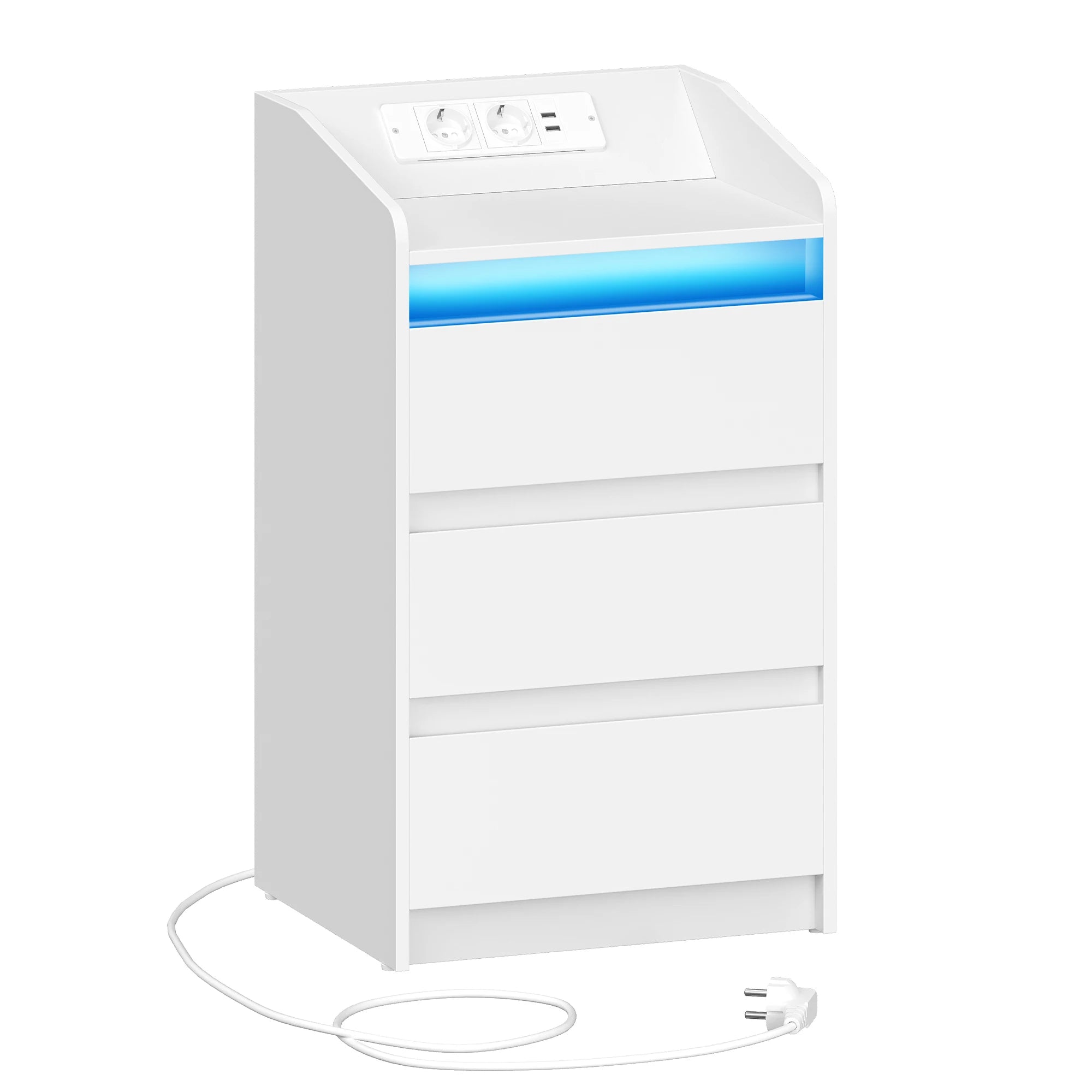 Hzuaneri Table de chevet avec 3 tiroirs, table d'appoint avec station de recharge et LED, 2 ports AC et 2 USB pour chambre à coucher, salon