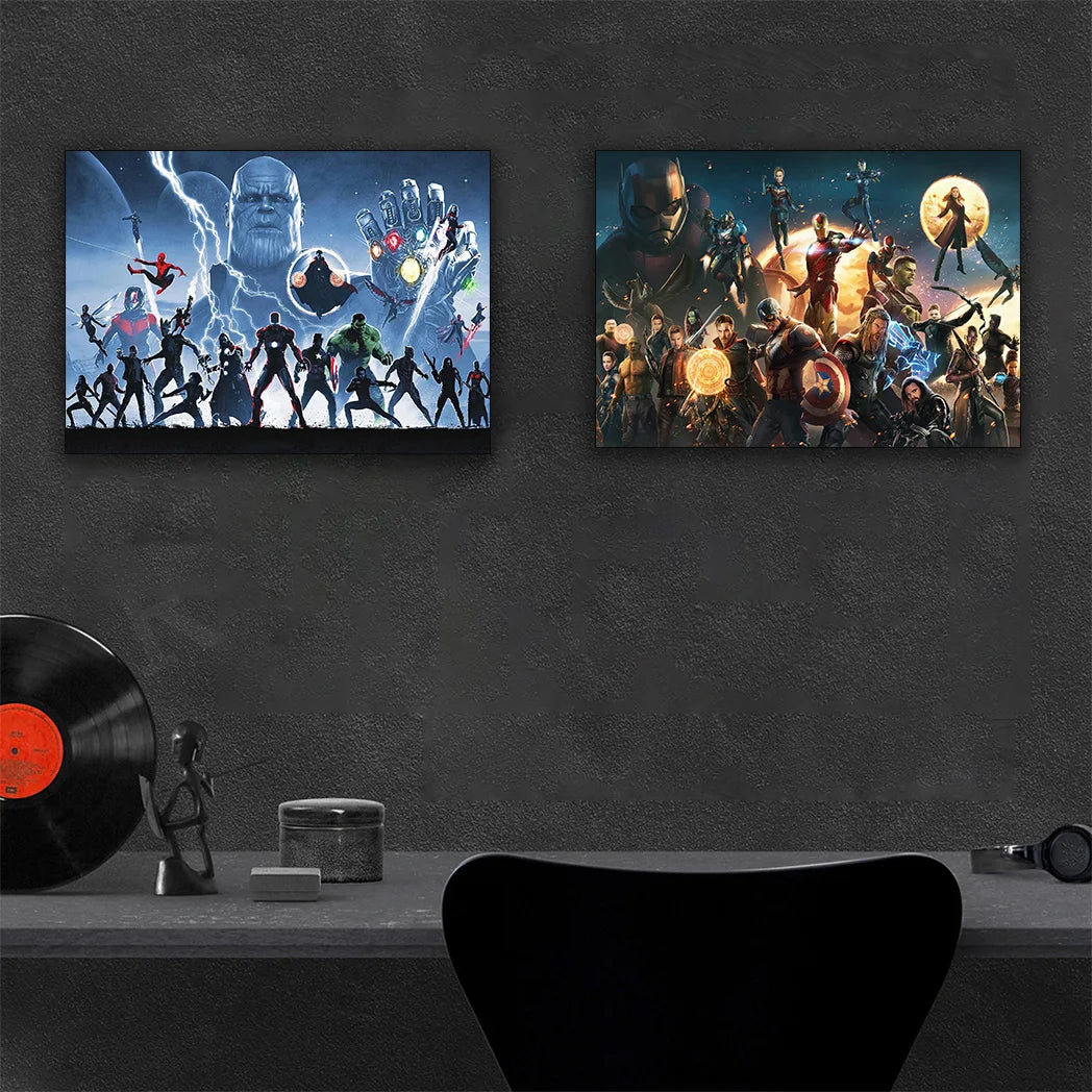 MINISO Marvel Avengers4：Endgame Movie Wall Art Posters All Ages Home Decor Room Marvel Superheroes Group Photo Canvas Painting